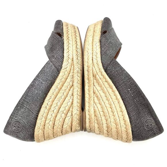 Tory Burch Filipa Espadrille Wedge Heel in Shimmer Pewter Linen Women’s Size 5.5 - Picture 11 of 16